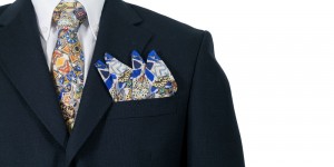 custom printed men silk tie and pocket scarf - Fibra Creativa