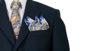 corbata y pochette de bolsillo para hombre de seda estampado personalizado - Fibra Creativa