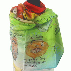regalo para profesora fular de seda personalizado con dibujos de niños