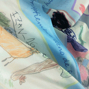 Pañuelo de seda personalizado para maestras retrato dibujo detalle