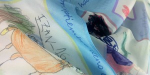 Children drawings on silk scarf