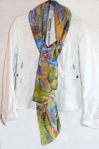 Florence Hirth long silk scarf Lyrio Iris des marais