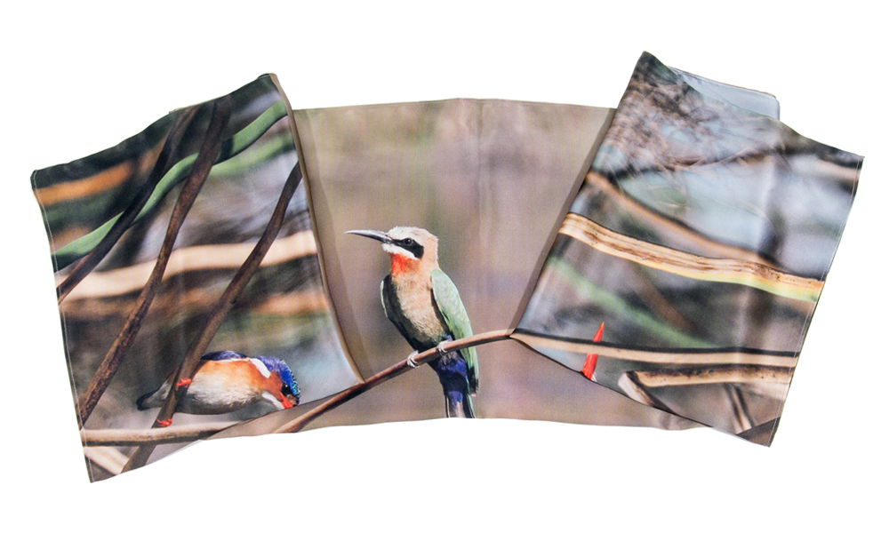etole bolero en soie imprimé africain oiseau Okavango